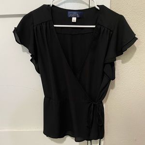 Blue Rain Black Wrap Top Size Small
